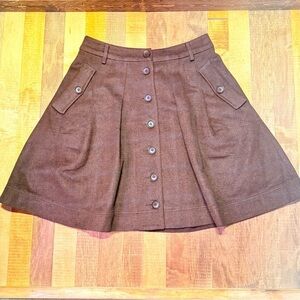 Artka Vintage-Inspired Wool Blend Skirt – Button Front – Brown – Size 10